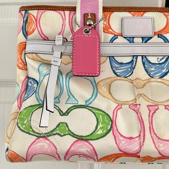 Coach Hampton Scribble Canvas Bag Tote Multicolor Y2K *FLAWED* - Picture 2 of 16